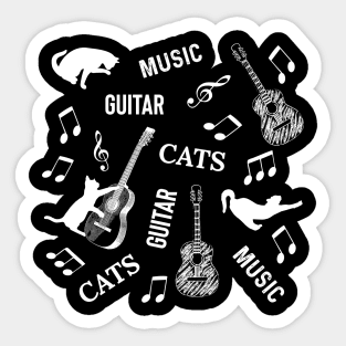 Cats, guitars and music pattern. Sticker